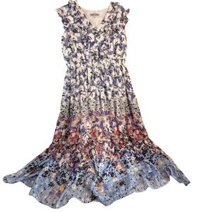 Danny and Nicole Floral Print Midi Dress‎ V Neck Ruffle Sleeveless Elastic Waist